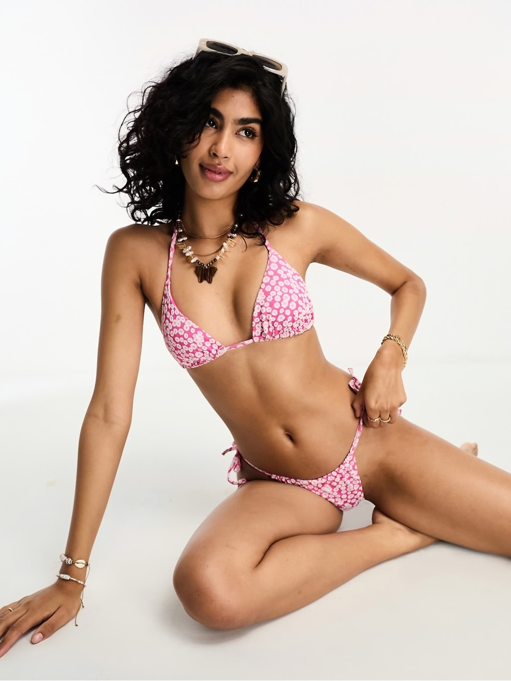 & Other Stories halter bikini top and tie side bikini bottoms in pink floral